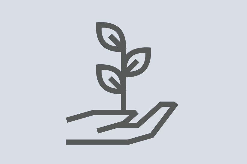 tekening van een hand dat een plantje ondersteunt