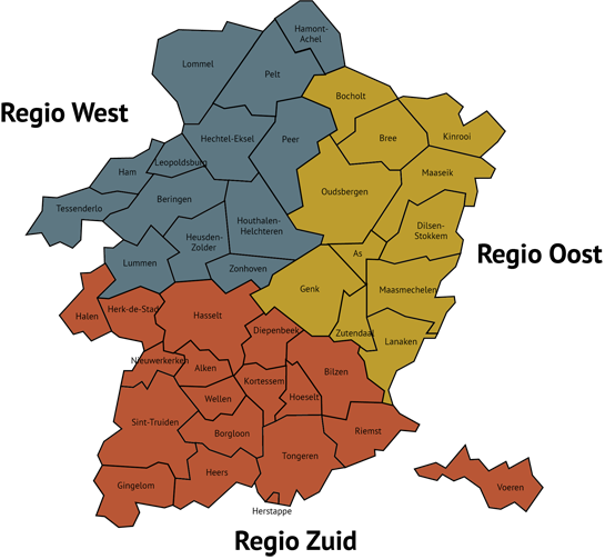 Verdeling van de regio's (zie tekst)