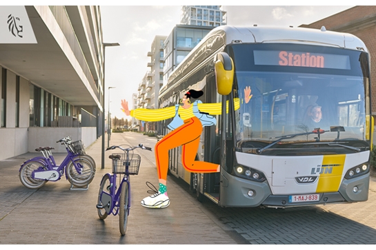 Campagnebeeld mobiliteitsswitch: overstappen van bus op fiets